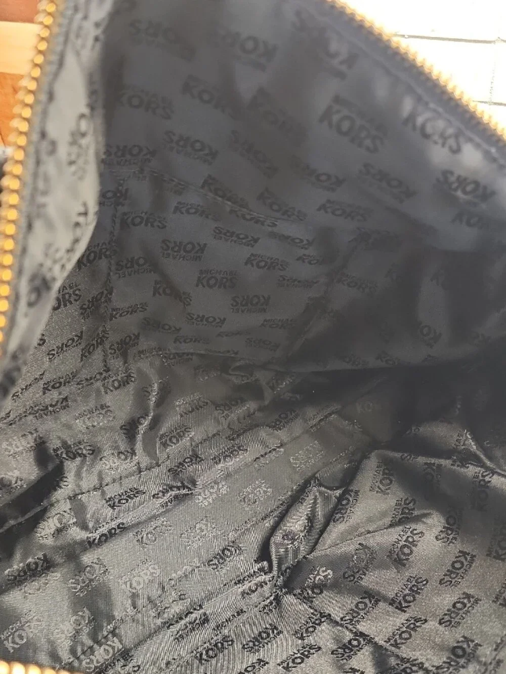 Michael Kors Black MK Logo Satchel with Gold Hardware